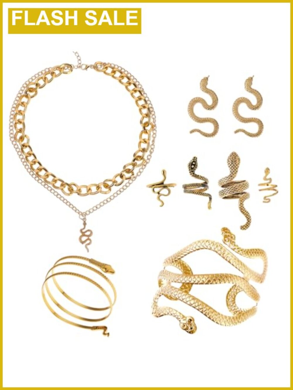 8pc Snake Jewelry Set Women Alloy Necklace Bracelet Earrings Rings